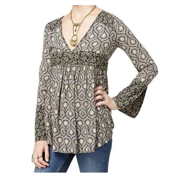 FREE PEOPLE Women's Floral Bell Sleeve Tunic Top / Blouse SIZE XS‎ Boho Style - Picture 1 of 6